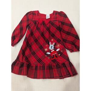 Child's red plaid long sleeve dress w/Minnie Mouse Holiday embroidery by Disney